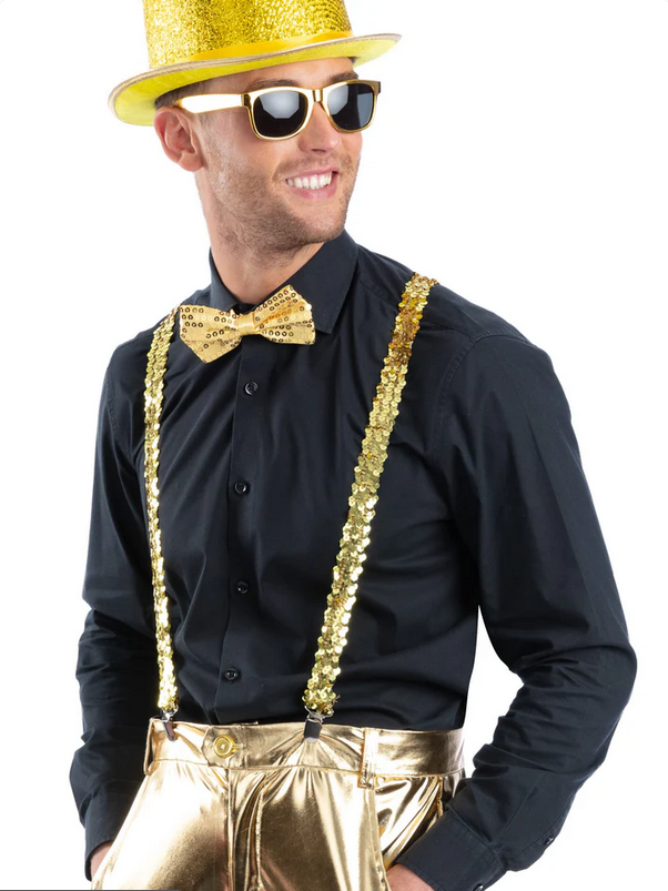 Metallic Sequin Party Set Men Showtime Disco Fancy Dress Kit Adults