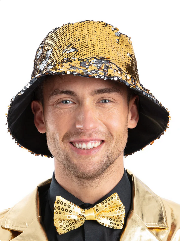 Sequin Bucket Hat Adults Showtime Circus Fancy Dress Accessory Mens Ladies