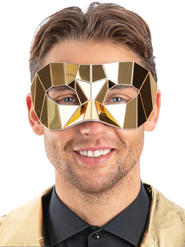 Gold Or SIlver Mirrored Masquerade Eyemask AI Halloween Adults Fancy Dress
