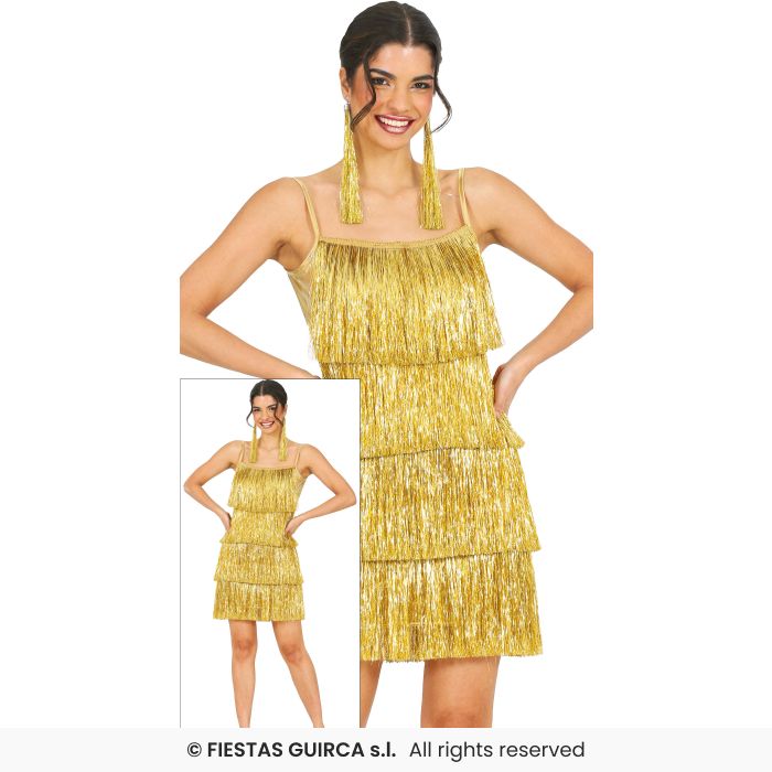 1920s Flapper Costume Ladies Gold Charleston Fancy Dress Oufit UK 8-16