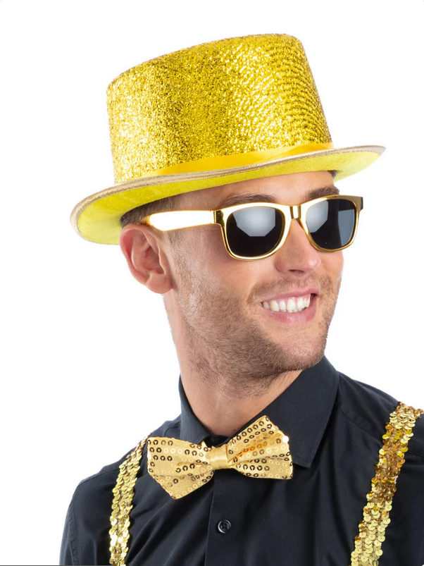 Metallic Gold Or Silver Lurex Top Hat Circus Ringmaster Showtime Fancy Dress Hat