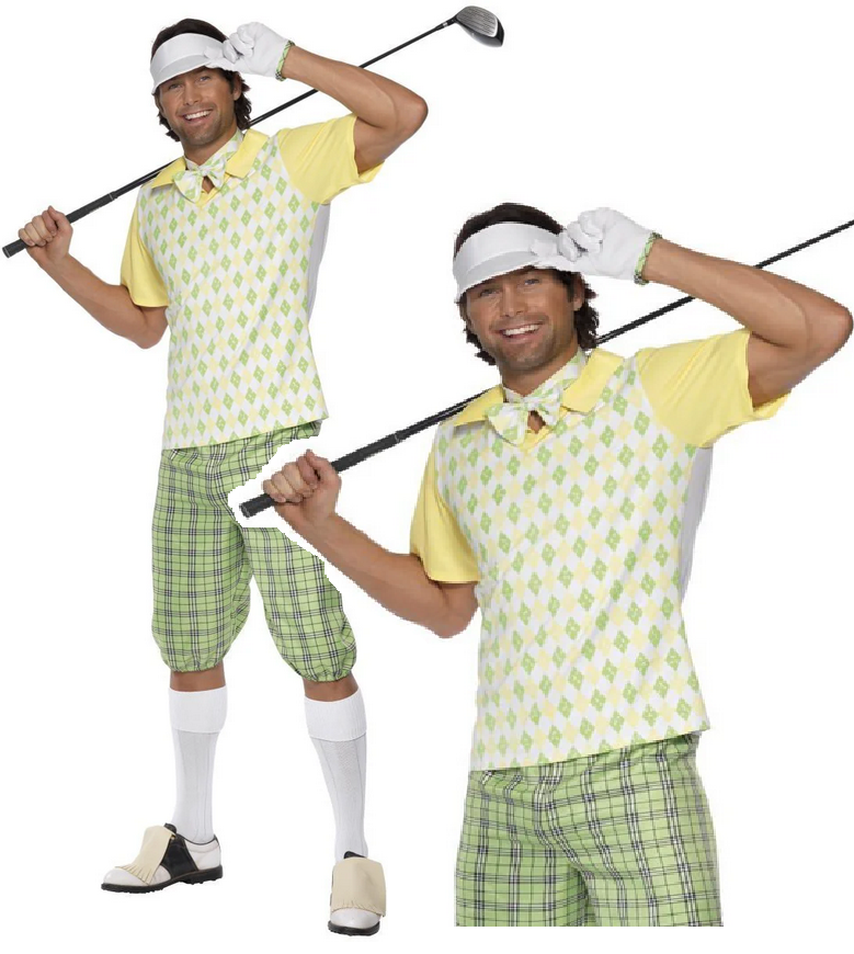 Golfer Costume Mens Golf Golfing Fancy Dress Outfit Adults Pub Golf Sports Stag