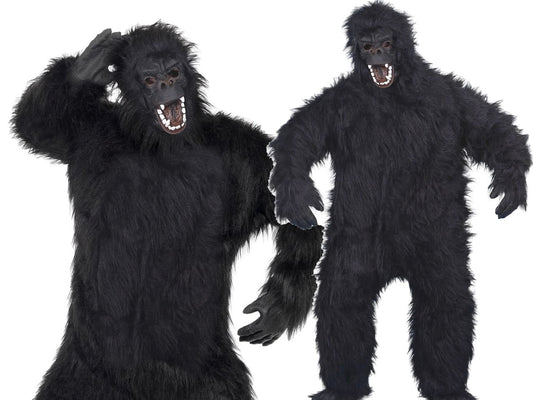 Furry Gorilla Ape Monkey Novelty Body Suit Adults Mask Mens Fancy Dress Outfit