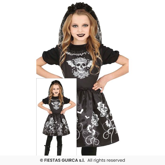 Gothic Bride Girls Day Of The Dead Skull Fancy Dress Costume Kids Halloween Aged 3-12