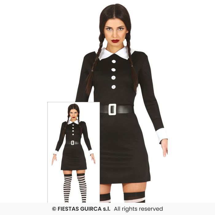 Gothic Girl Ladies School Girl Halloween Fancy Dress Outfit UK 8-16