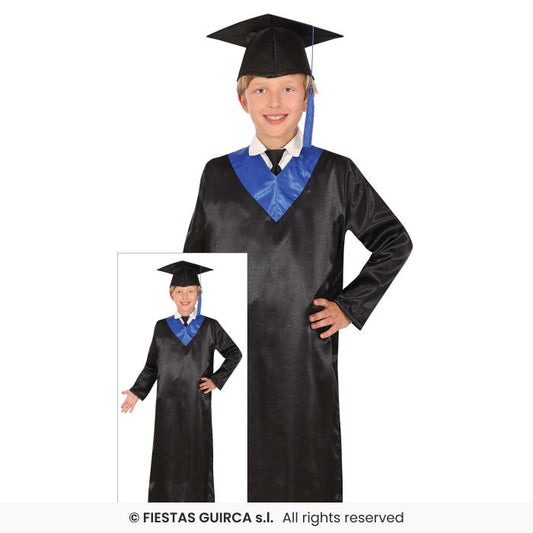 Black & Blue Graduation Robe School Fancy Dress Teacher Student Costume Age 3-12