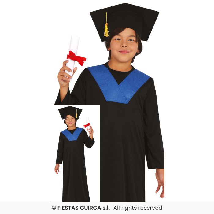 Kids Black & Blue Graduation Robe School Fancy Dress Teacher Student Costume Age 3-12