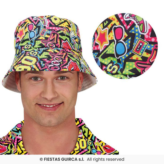 Bucket Hat 90s Graffiti Themed Fancy Dress Hat Adults Mens Ladies