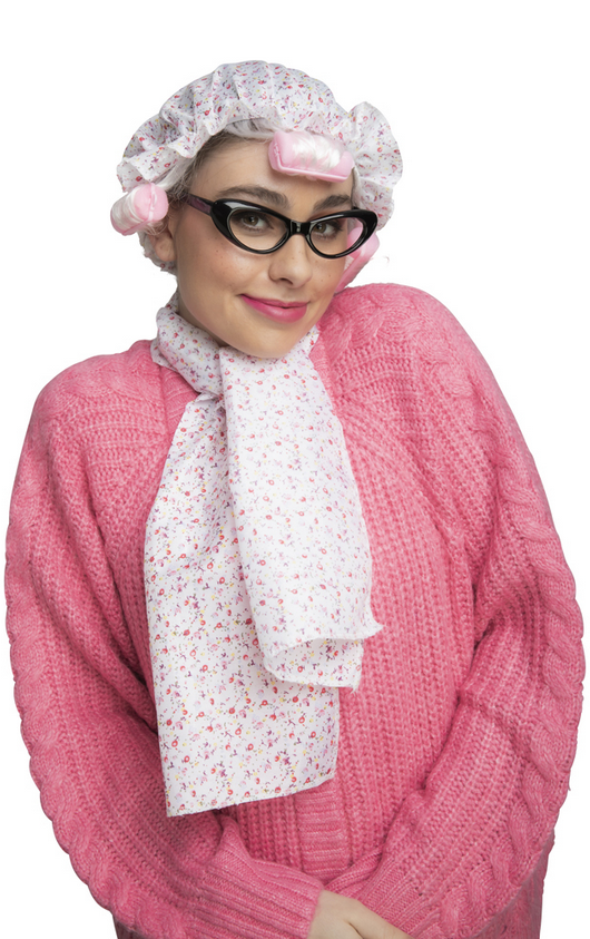 Old Lady Kit Funny Hen Night Granny Fancy Dress Kit Hat Wig Glasses Scarf