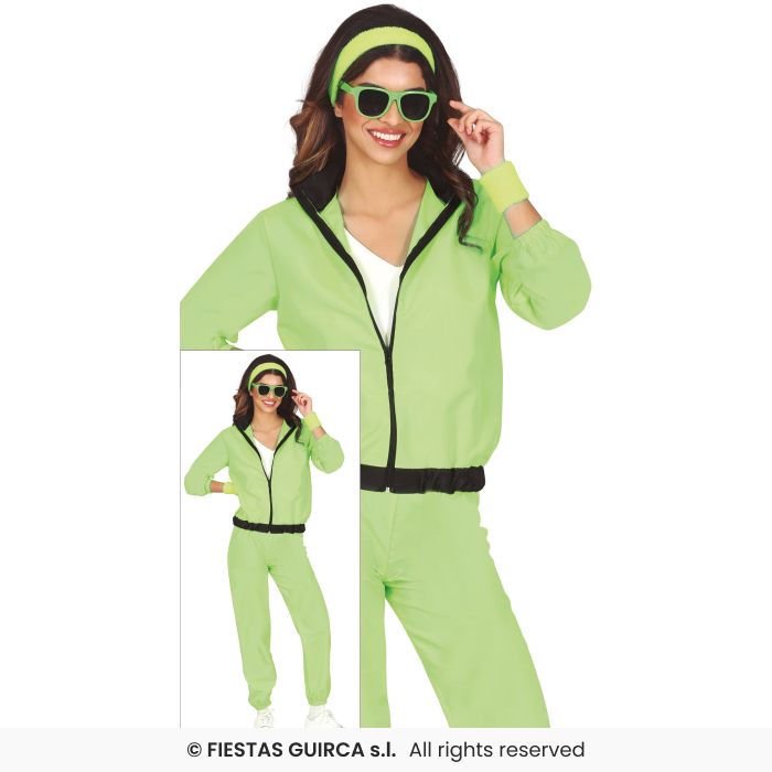 Green Neon Tracksuit Ladies Shellsuit 80s Retro Disco Fancy Dress Costume M-XL