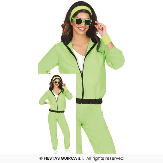 Green Neon Tracksuit Ladies Shellsuit 80s Retro Disco Fancy Dress Costume M-XL