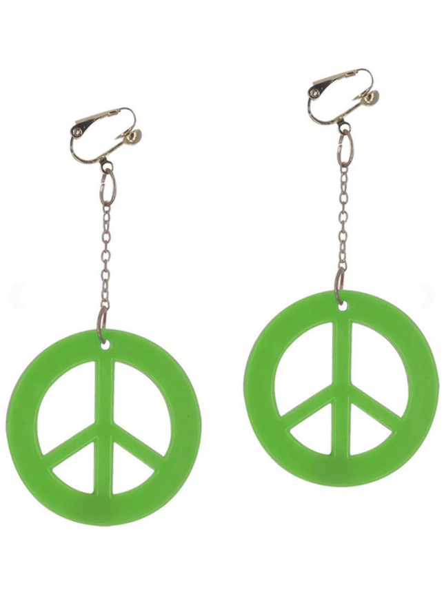 CND Hippie Peace Sign Clip On Earrings 60s 70s Fancy Dress Accessory Adults