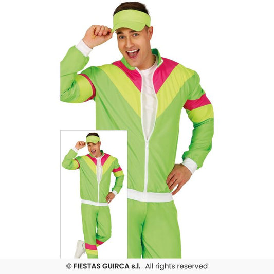 Green Tracksuit 80s Shellsuit Mens Retro 118 Trackie Fancy Dress Costume M-XL