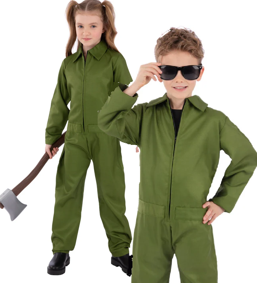 Green Boiler Suit Costume Kids Overalls Green Fancy Dress Halloween Outfit Kids