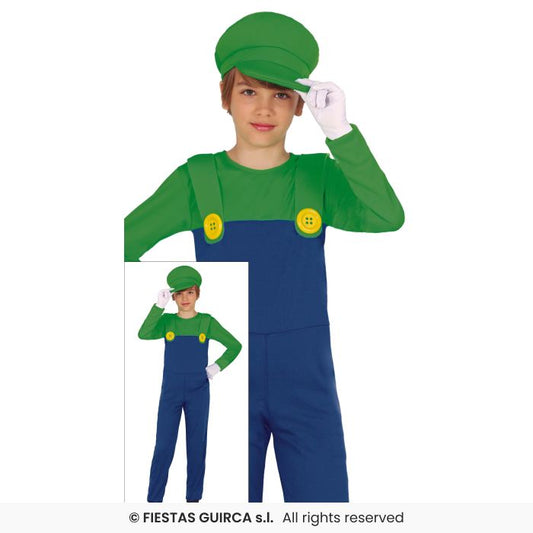 Plumber Green Train Driver Retro Gaming Fancy Dress Costume Kids Outfit Age 3-12
