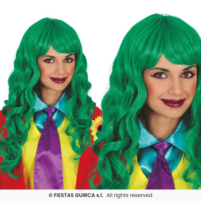 Long Green Curly Wig Ladies Halloween Wavy Wig Fancy Dress Ivy Green Wig