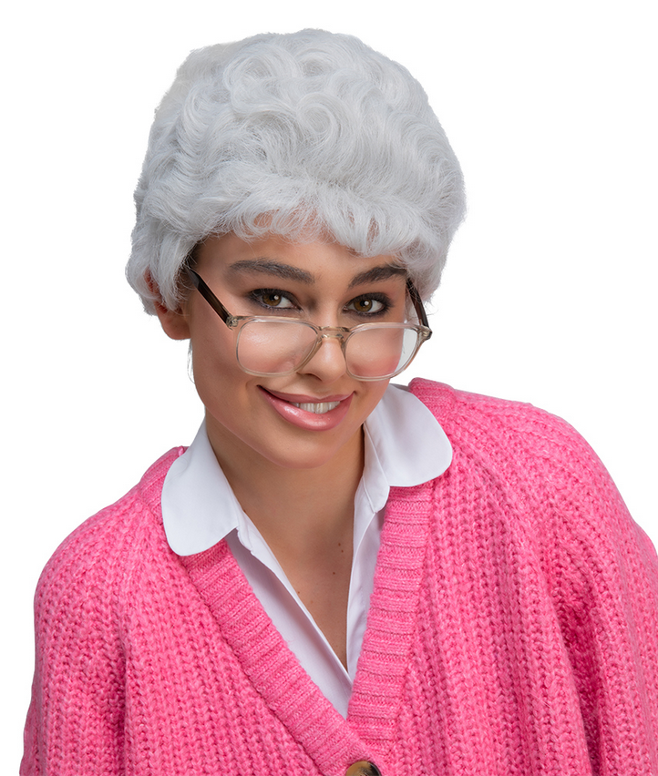 Grey Curly Old Lady Old Man Grandad Granny Wig Stag Night Novelty Fancy Dress