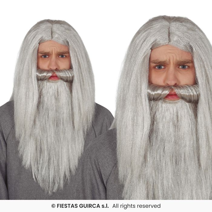 Grey Wig & Beard Set Wizard Magician Fancy Dress Wig Mens Halloween Adults
