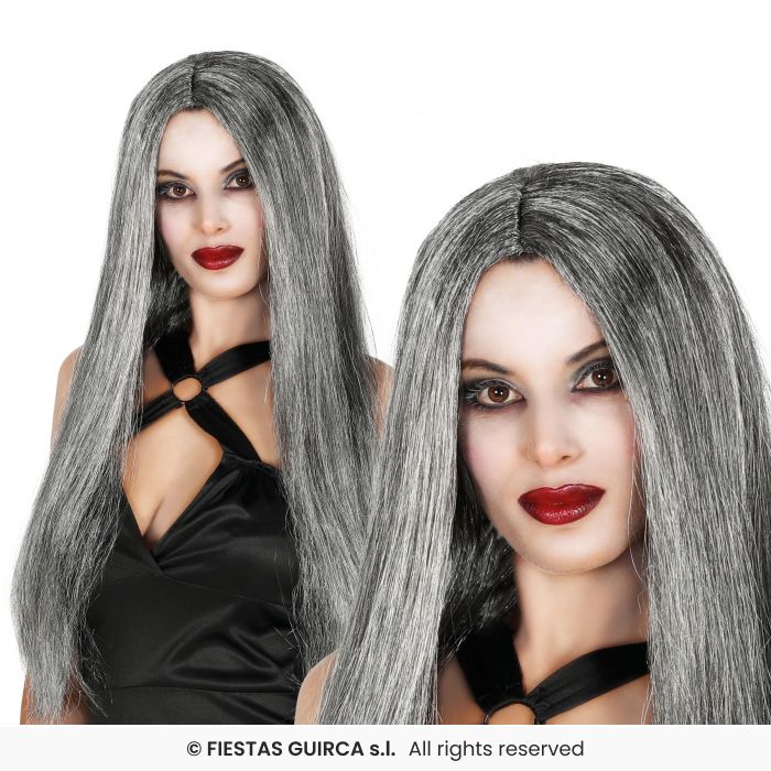 Straight Grey Wig Ladies Halloween Fancy Dress Accessory Silver Wig Adults