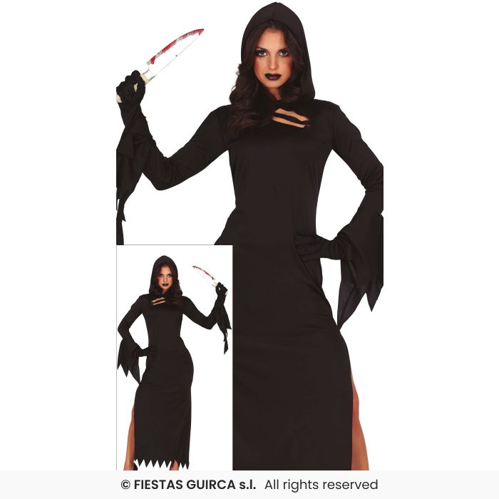 Knife Assassin Grim Reaper Ladies Scary Halloween Black Widow Fancy Dress