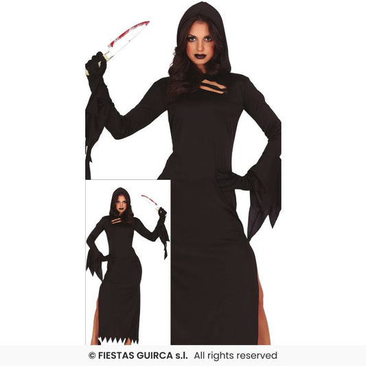 Knife Assassin Grim Reaper Ladies Scary Halloween Black Widow Fancy Dress
