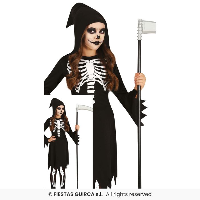 Grim Reaper Skeleton Girls Halloween Fancy Dress Costume Kids Outfit Age 3-12