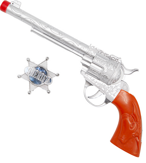 Cowboy Gun With Sheriff Badge Party Prop Adults Western Cowboys Fancy Dress Plastic