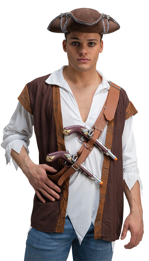 Double Shoulder Pirate Holster Gun & Golster Set Adults Pirates Fancy Dress
