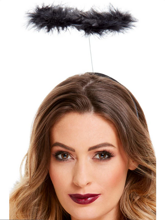 Marabou Angels Angel Halo Black Headband Womens Ladies Fancy Dress New