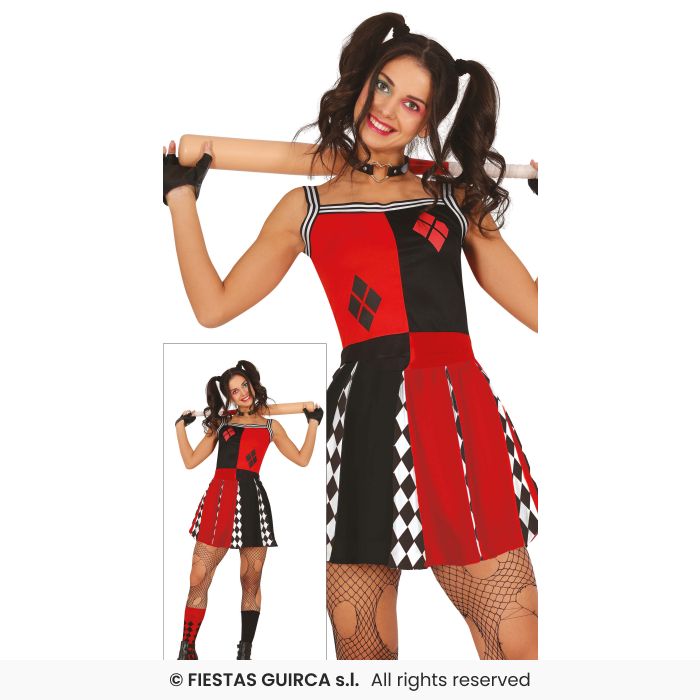 Harlequin Cheerleader Ladies Fancy Dress Costume Jester Outfit Halloween UK 8-16