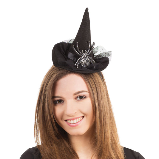 Witch Hat on Headband with Diamante Spider