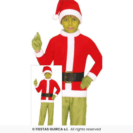 Deluxe Christmas Hater Kids Monster Santa Green Fancy Dress Costume Boys Girls Age 3-12