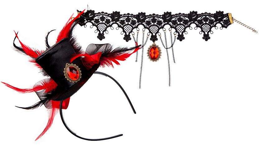 Deluxe Vampiress Top Hat & Necklace Vampiress Ringmaster Ladies Halloween