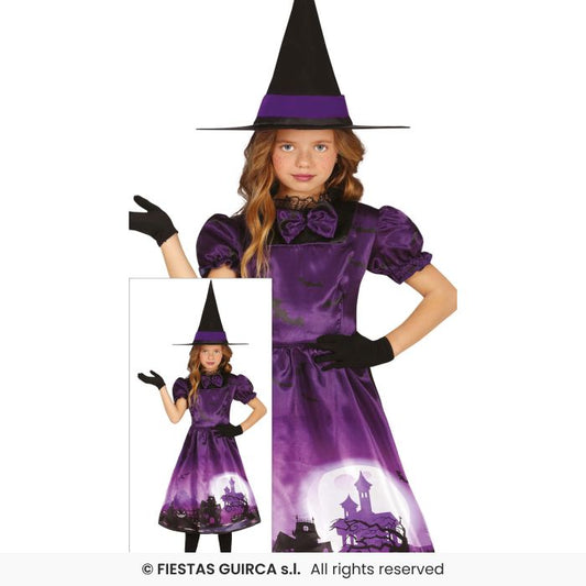 Purple Haunted Witch Costume Kids Halloween Witches Fancy Dress Oufit Age 3-12