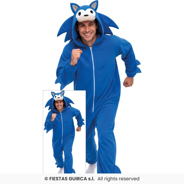 Blue Hedgehog Adults Fancy Dress Costume Retro Gaming Outfit Mens Large