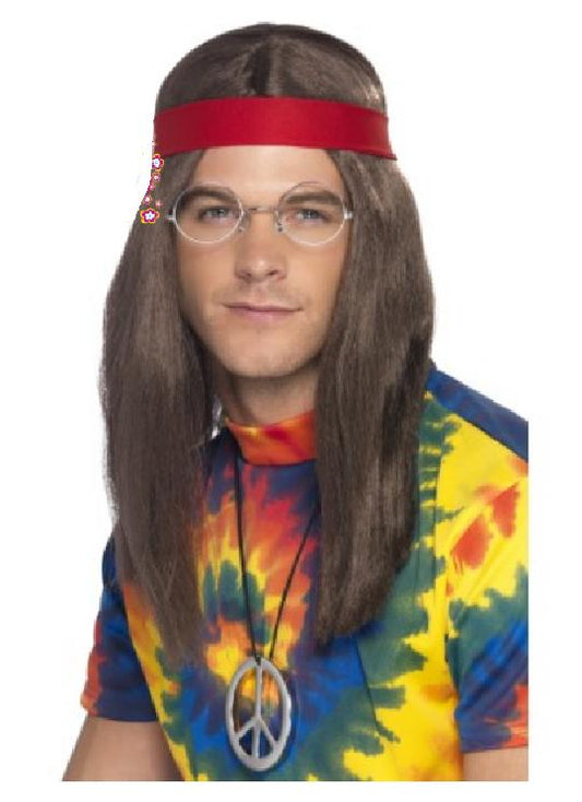 Hippie Accessory Kit Adults 60s 70s Fancy Dress Costume Kit Mens Ladies Wig + Accessories