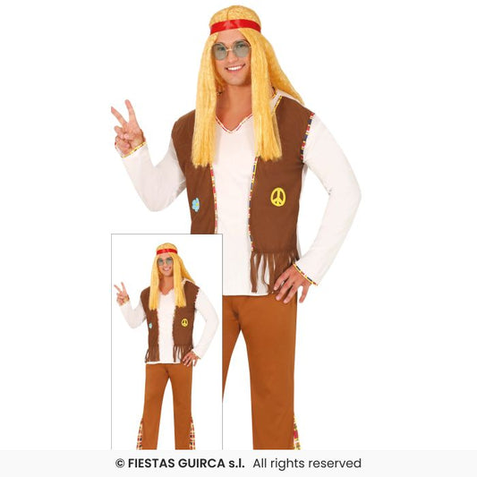 Mens Flower Hippie Costume Retro 60s 70s Hippy Adults Fancy Dress Outfit Peace M-XL