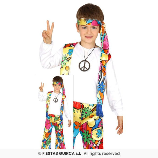 Retro Boys Hippie Costume 60s 70s Hippy Fancy Dress Outfit Kids Age 3-12