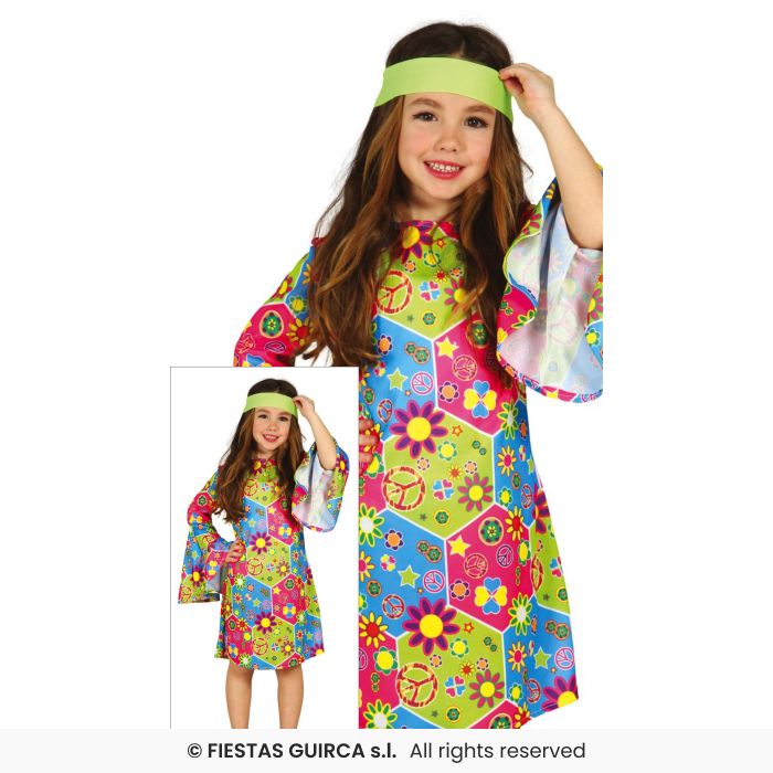 Girls Hippie Dress Costume 60s 70s Hippy Fancy Dress Outfit Kids Age 3-12