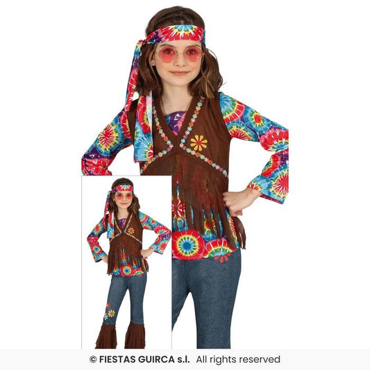 Girls Deluxe Hippie Retro Costume 60s 70s Hippy Fancy Dress Outfit Kids Age 3-12