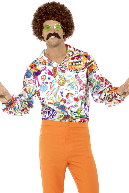 Groovy Hippie Shirt Mens 60s Fancy Dress Costume Adults Retro Disco Shirt