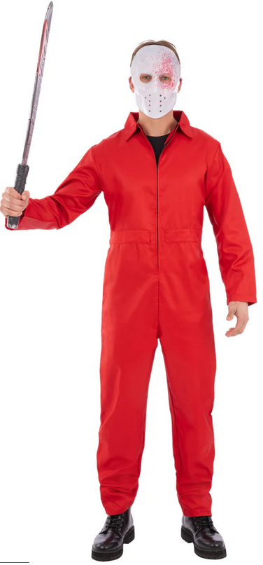 Bank Robber Boiler Suit Red Adults Jumpsuit Mens Fancy Dress Costume