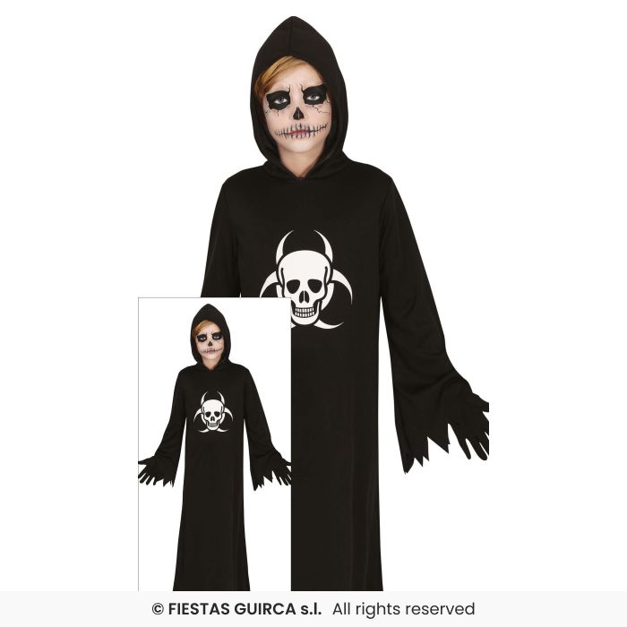Hooded Skull Grim Reaper Kids Halloween Fancy Dress Costume Age 3-12