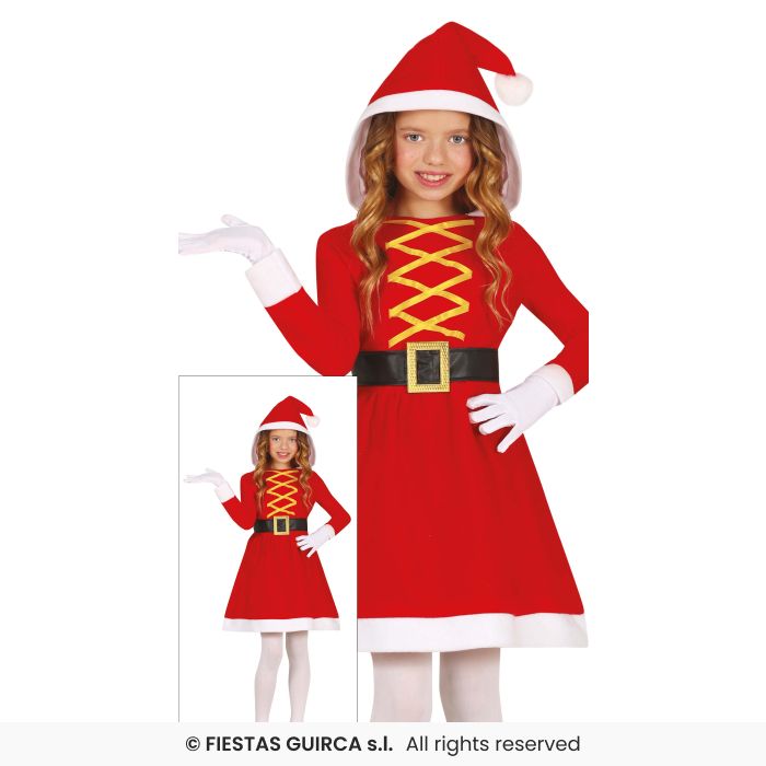 Hooded Santa Girl Christmas Fancy Dress Costume Xmas Claus Kids Age 3-12
