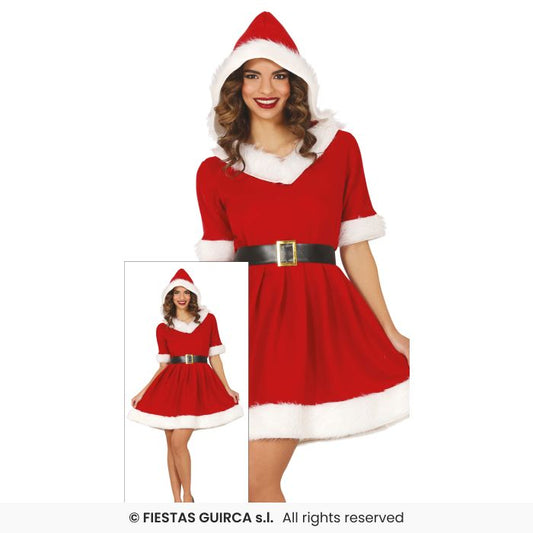 Hooded Santa Lady Ladies Father Christmas Sexy Santa Outfit Fancy Dress UK 8-16