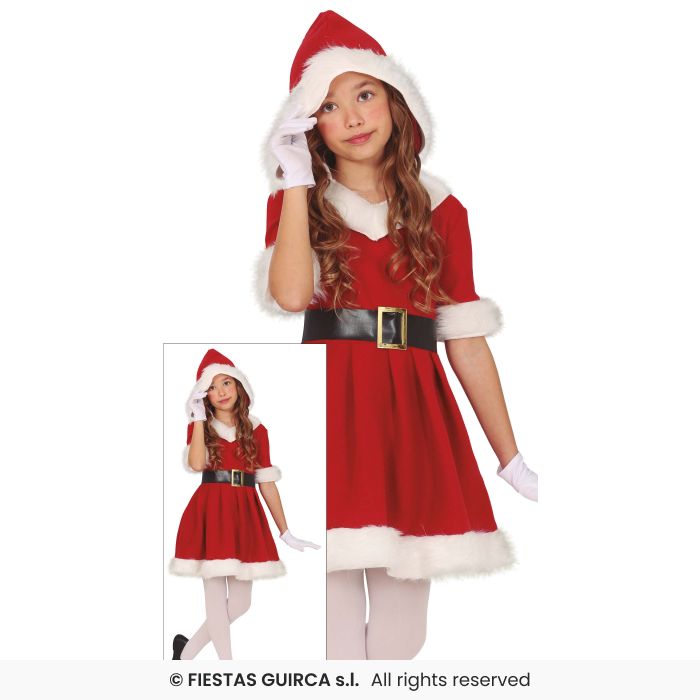 Deluxe Hooded Santa Girl Christmas Fancy Dress Costume Xmas Claus Kids Age 3-12