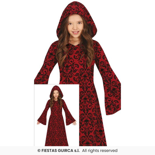 Red Hooded Witch Gothic Girl Medieval Halloween Fancy Dress Costume Aged 3-12