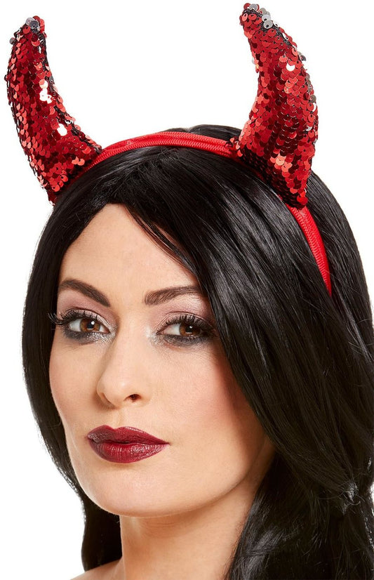 Reversible Sequin Devil Horns Ladies Halloween Fancy Dress Accessory New