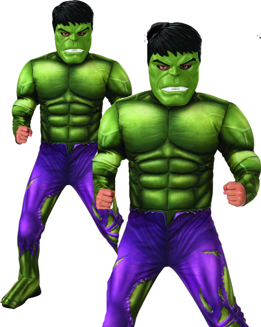 Hulk Costume Kids Muscle Chest Official Marvel Fancy Dress + Mask