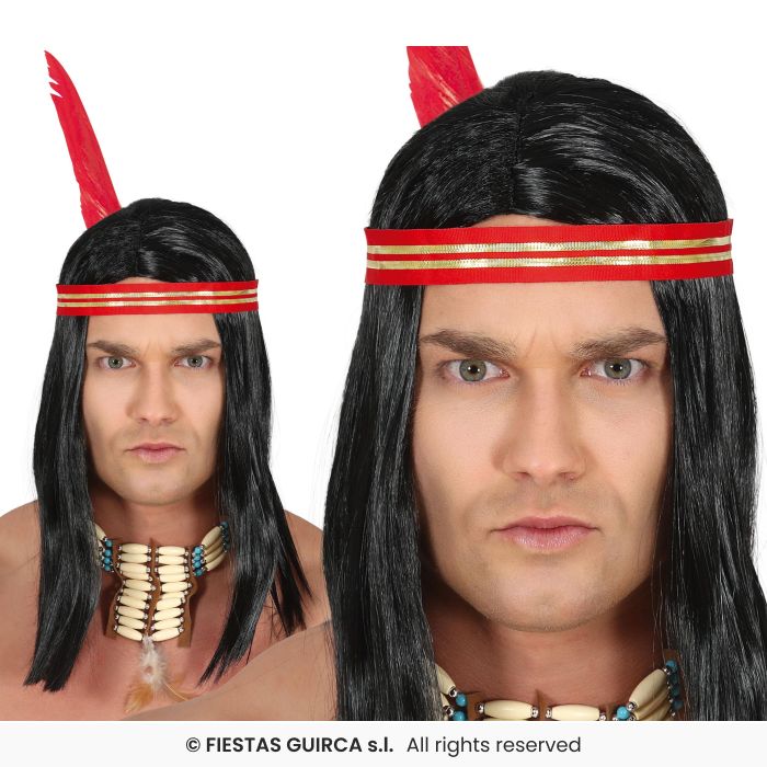 Indian Wig With Headband Mens Western Native Fancy Dress Accessory